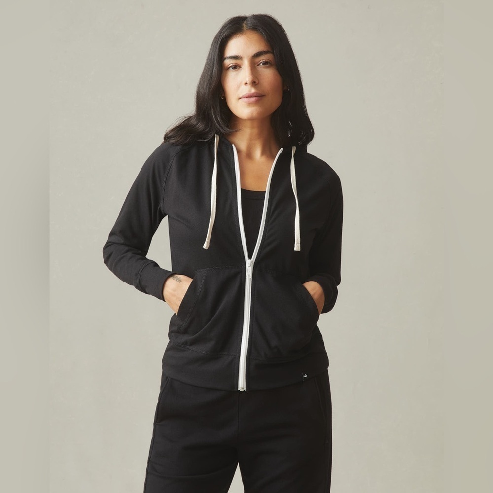 NEW American Giant Lightweight Full Zip Hoodie, Black with White Zipper, Size XS